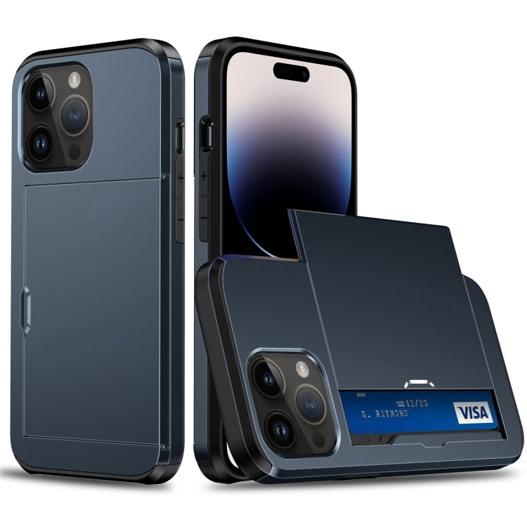 For iPhone 14 Pro Max Shockproof Armor Protective Phone Case with Slide Card Slot (Dark Blue) - iPhone 14 Pro Max Cases by buy2fix | Online Shopping UK | buy2fix