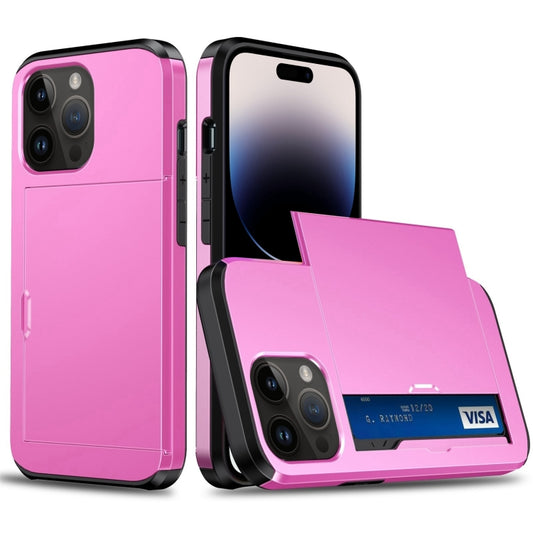 For iPhone 14 Pro Max Shockproof Armor Protective Phone Case with Slide Card Slot (Pink) - iPhone 14 Pro Max Cases by buy2fix | Online Shopping UK | buy2fix