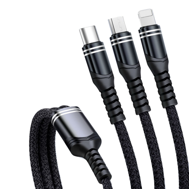 6A 66W 3 in 1 USB to 8 Pin + Micro USB + USB-C / Type-CFast Charging Braided Data Cable(Black) by buy2fix