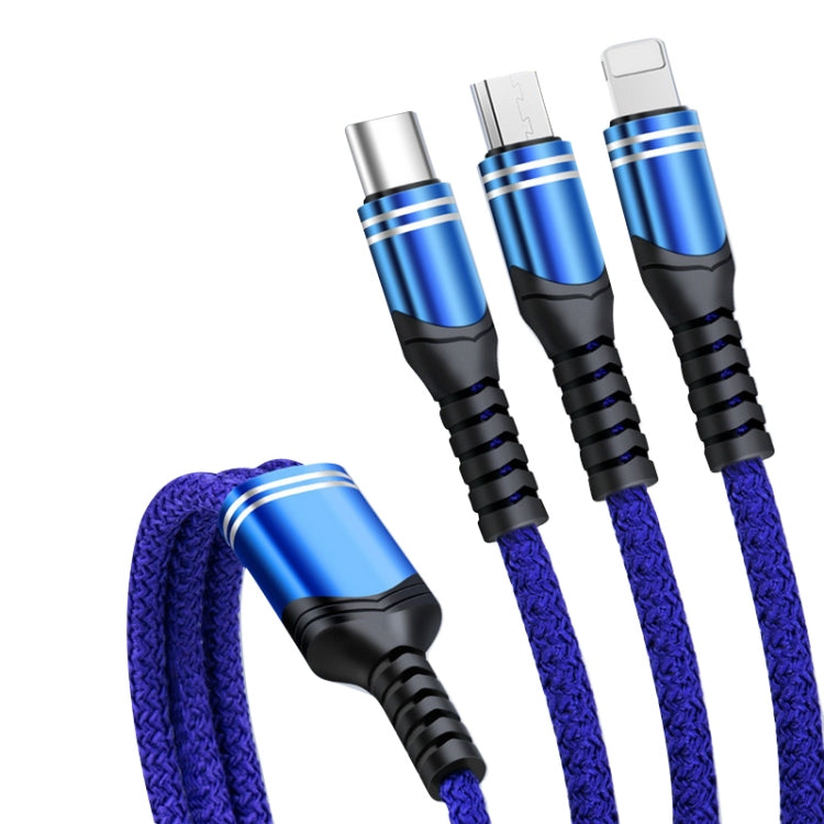 6A 66W 3 in 1 USB to 8 Pin + Micro USB + USB-C / Type-CFast Charging Braided Data Cable(Blue) by buy2fix