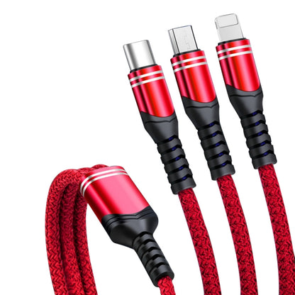 6A 66W 3 in 1 USB to 8 Pin + Micro USB + USB-C / Type-CFast Charging Braided Data Cable(Red) by buy2fix