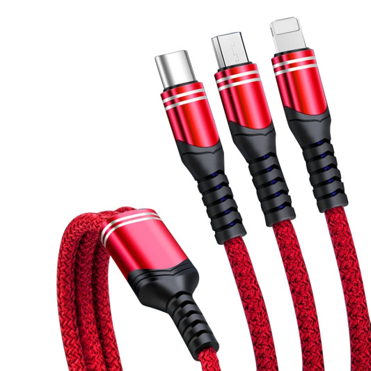 6A 66W 3 in 1 USB to 8 Pin + Micro USB + USB-C / Type-CFast Charging Braided Data Cable(Red) by buy2fix