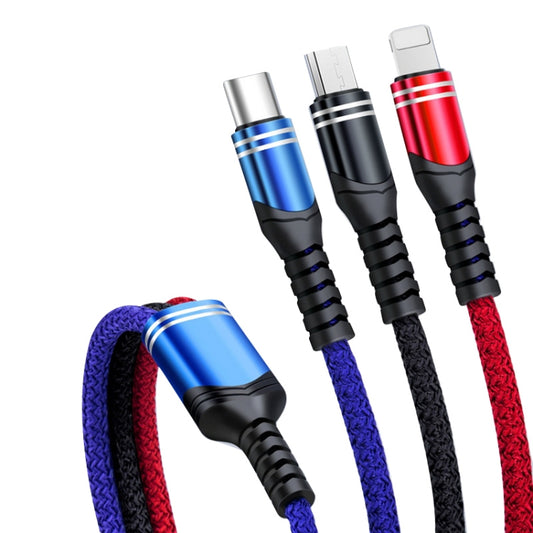 6A 66W 3 in 1 USB to 8 Pin + Micro USB + USB-C / Type-CFast Charging Braided Data Cable(Multicolor) by buy2fix