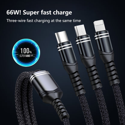 6A 66W 3 in 1 USB to 8 Pin + Micro USB + USB-C / Type-CFast Charging Braided Data Cable(Blue) by buy2fix