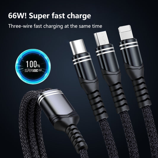 6A 66W 3 in 1 USB to 8 Pin + Micro USB + USB-C / Type-CFast Charging Braided Data Cable(Blue) by buy2fix