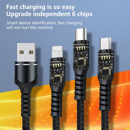 6A 66W 3 in 1 USB to 8 Pin + Micro USB + USB-C / Type-CFast Charging Braided Data Cable(Black) by buy2fix