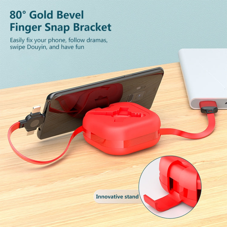3 in 1 USB To 8 Pin + Micro USB + USB-C / Type-C Telescopic Charging Cable with Mobile Phone Holder(Red) by buy2fix