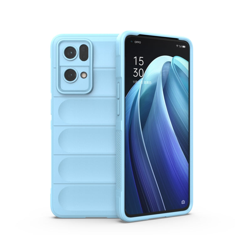 For OPPO Reno7 Pro 5G Magic Shield TPU + Flannel Phone Case(Light Blue) by buy2fix