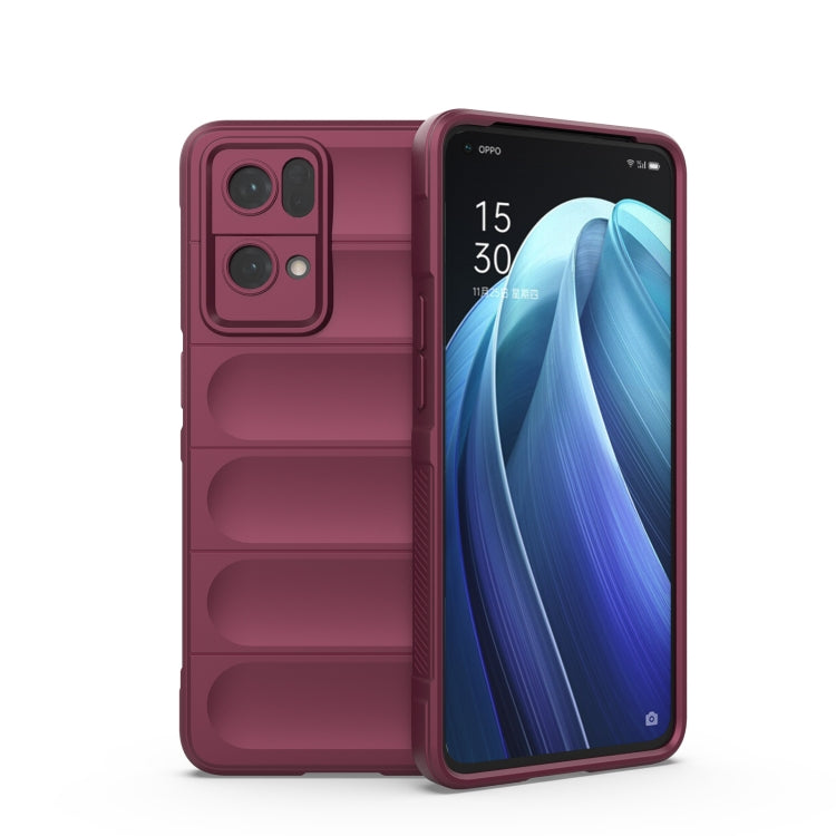 For OPPO Reno7 Pro 5G Magic Shield TPU + Flannel Phone Case(Wine Red) by buy2fix