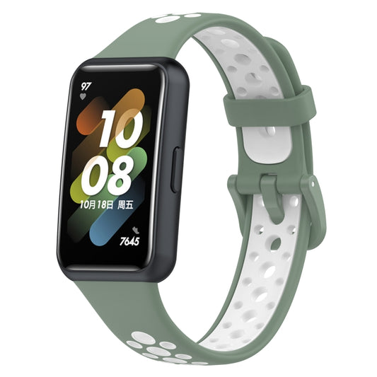 For Huawei Band 7 / 7 NFC Two-color Breathable Silicone Watch Band(Light Green+White) by buy2fix