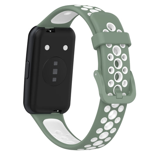 For Huawei Band 7 / 7 NFC Two-color Breathable Silicone Watch Band(Light Green+White) by buy2fix