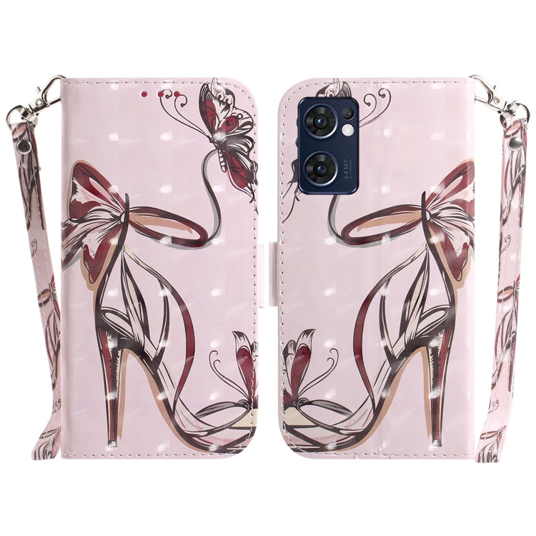 For OPPO Reno7 5G Foreign / Find X5 Lite 3D Colored Horizontal Flip Leather Phone Case(Butterfly High-heeled) by buy2fix