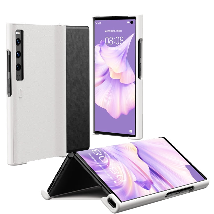 For Huawei Mate Xs 2 Leather Shockproof Phone Case With Holder(White) - Huawei Cases by buy2fix | Online Shopping UK | buy2fix
