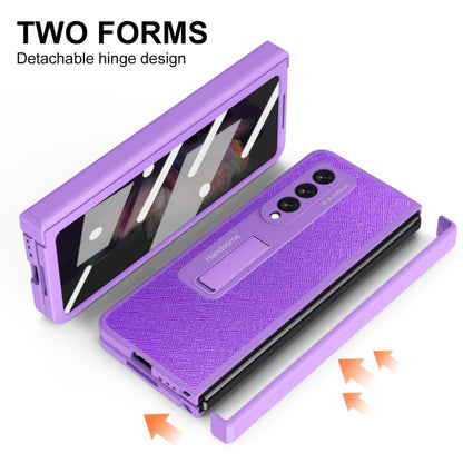 For Samsung Galaxy Z Fold3 Integrated  Cross Texture Hinge Full Coverage Flip Phone Case(Purple) - Galaxy Phone Cases by buy2fix | Online Shopping UK | buy2fix
