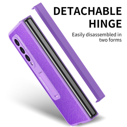 For Samsung Galaxy Z Fold3 Integrated  Cross Texture Hinge Full Coverage Flip Phone Case(Purple) - Galaxy Phone Cases by buy2fix | Online Shopping UK | buy2fix
