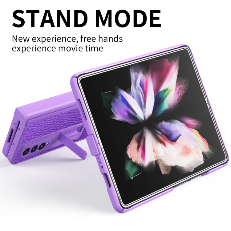 For Samsung Galaxy Z Fold3 Integrated  Cross Texture Hinge Full Coverage Flip Phone Case(Purple) - Galaxy Phone Cases by buy2fix | Online Shopping UK | buy2fix