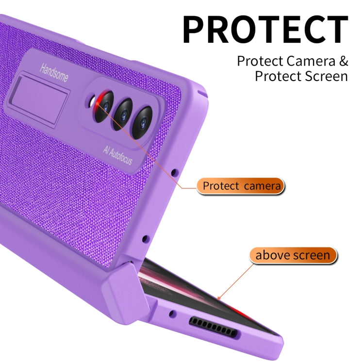 For Samsung Galaxy Z Fold3 Integrated  Cross Texture Hinge Full Coverage Flip Phone Case(Purple) - Galaxy Phone Cases by buy2fix | Online Shopping UK | buy2fix