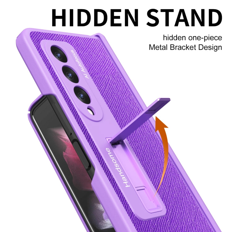 For Samsung Galaxy Z Fold3 Integrated  Cross Texture Hinge Full Coverage Flip Phone Case(Purple) - Galaxy Phone Cases by buy2fix | Online Shopping UK | buy2fix