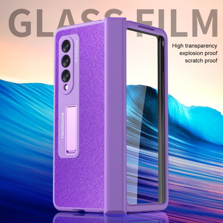 For Samsung Galaxy Z Fold3 Integrated  Cross Texture Hinge Full Coverage Flip Phone Case(Purple) - Galaxy Phone Cases by buy2fix | Online Shopping UK | buy2fix