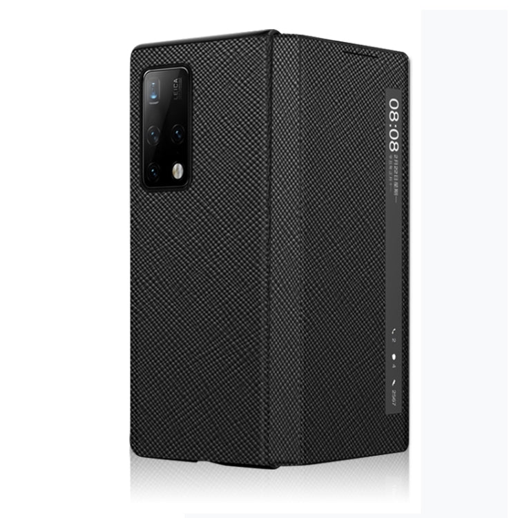 For Huawei Mate X2 Cross Texture Horizontal Flip Leather Phone Case with Smart Touch Call Display ID(Black) - Huawei Cases by buy2fix | Online Shopping UK | buy2fix