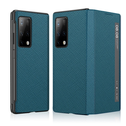 For Huawei Mate X2 Cross Texture Horizontal Flip Leather Phone Case with Smart Touch Call Display ID(Light Blue) - Huawei Cases by buy2fix | Online Shopping UK | buy2fix