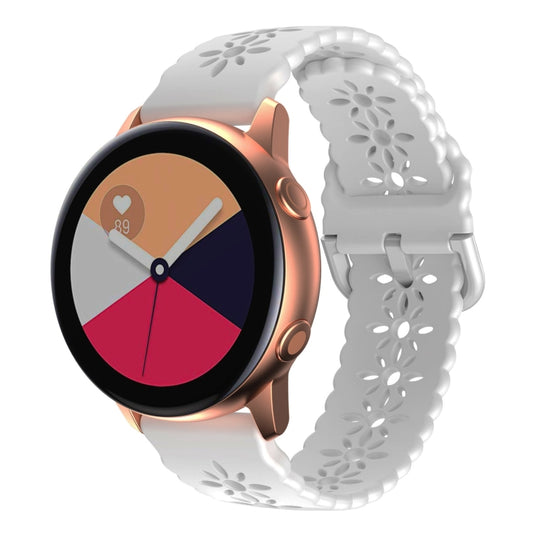 For Samsung Galaxy Watch4 20mm Plum Blossom Hollowed Silicone Watch Band(White)