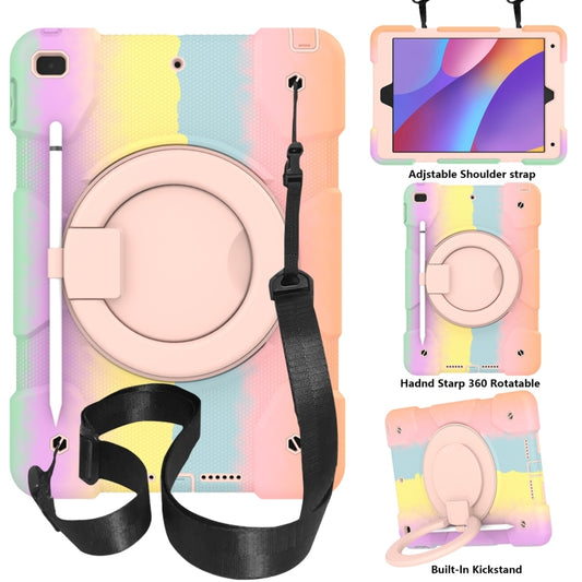 For iPad 10.2 2019/10.2 2020/10.2 2021 Silicone + PC Full Body Protection Tablet Case With Holder & Strap(Colorful Rose Gold) - iPad 10.2 Cases by buy2fix | Online Shopping UK | buy2fix