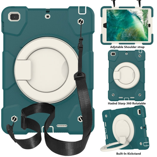For iPad 9.7 2018 Silicone + PC Full Body Protection Tablet Case With Holder & Strap(Dark Green) - iPad 9.7 (2018) & (2017) Cases by buy2fix | Online Shopping UK | buy2fix