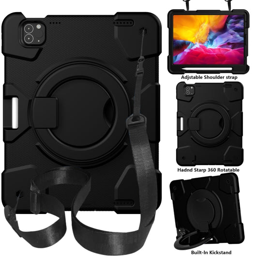 For iPad Pro 11 2020/Pro 11 2018/Air 2020/Air 2022 Silicone + PC Full Body Protection Tablet Case With Holder & Strap(Black) - iPad Air (2022) / (2020) 10.9 Cases by buy2fix | Online Shopping UK | buy2fix