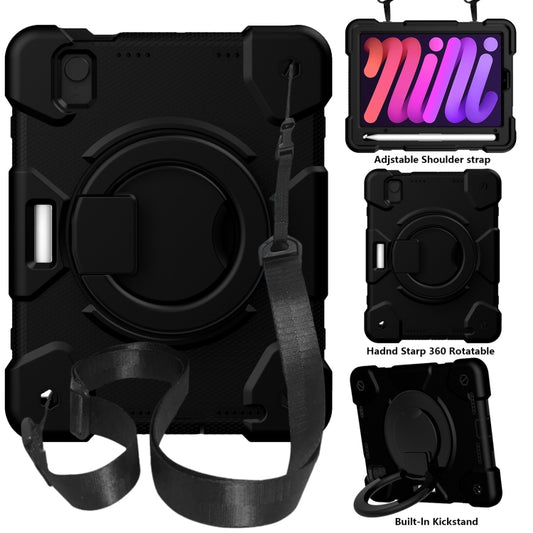For iPad mini 2021 Silicone + PC Full Body Protection Tablet Case With Holder & Strap(Black) - iPad mini 6 Cases by buy2fix | Online Shopping UK | buy2fix