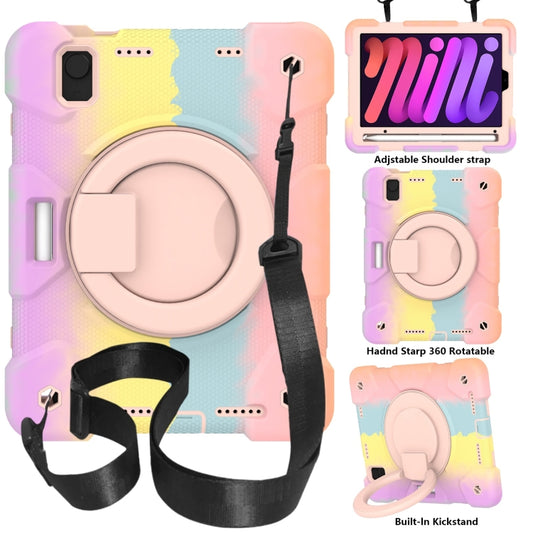 For iPad mini 2021 Silicone + PC Full Body Protection Tablet Case With Holder & Strap(Colorful Rose Gold) - iPad mini 6 Cases by buy2fix | Online Shopping UK | buy2fix
