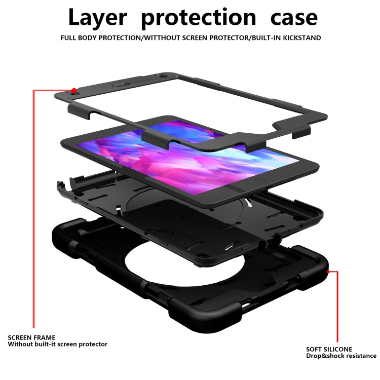 For iPad mini 4 2015/mini 2019 Silicone + PC Full Body Protection Tablet Case With Holder & Strap(Black) - iPad mini (2019) / mini 5 Cases by buy2fix | Online Shopping UK | buy2fix