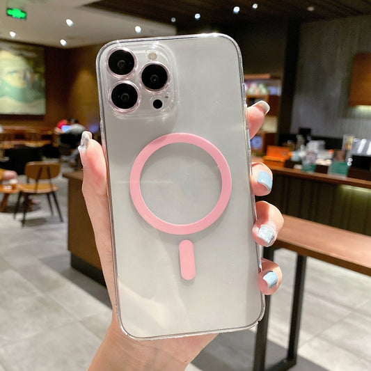 For iPhone 13 Pro MagSafe Magnetic Transparent PC + Glass Lens Film Phone Case (Pink) - iPhone 13 Pro Cases by buy2fix | Online Shopping UK | buy2fix