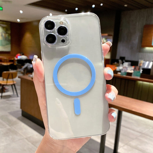 For iPhone 13 MagSafe Magnetic Transparent PC + Glass Lens Film Phone Case(Blue) - iPhone 13 Cases by buy2fix | Online Shopping UK | buy2fix