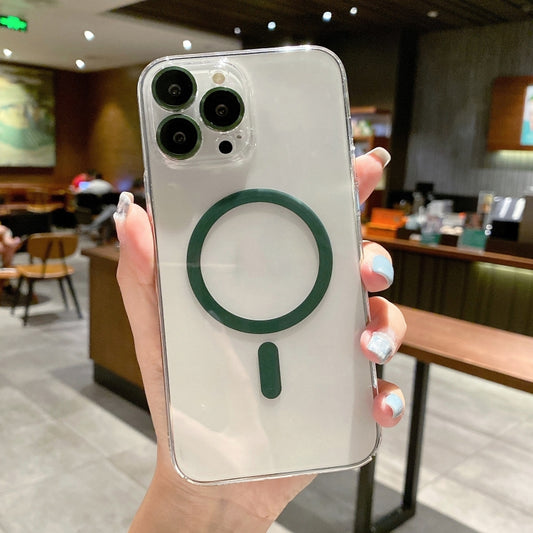 For iPhone 13 MagSafe Magnetic Transparent PC + Glass Lens Film Phone Case(Green) - iPhone 13 Cases by buy2fix | Online Shopping UK | buy2fix