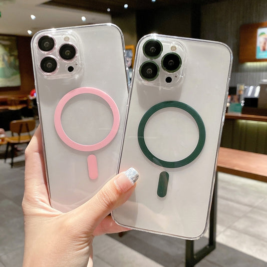 For iPhone 13 MagSafe Magnetic Transparent PC + Glass Lens Film Phone Case(Green) - iPhone 13 Cases by buy2fix | Online Shopping UK | buy2fix