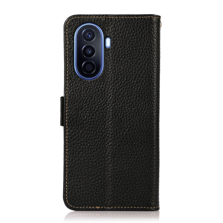 For Huawei nova Y70 Plus KHAZNEH Side-Magnetic Litchi Genuine Leather RFID Phone Case(Black) - Huawei Cases by buy2fix | Online Shopping UK | buy2fix