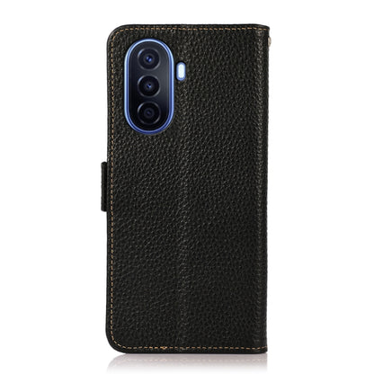 For Huawei nova Y70 Plus KHAZNEH Side-Magnetic Litchi Genuine Leather RFID Phone Case(Black) - Huawei Cases by buy2fix | Online Shopping UK | buy2fix