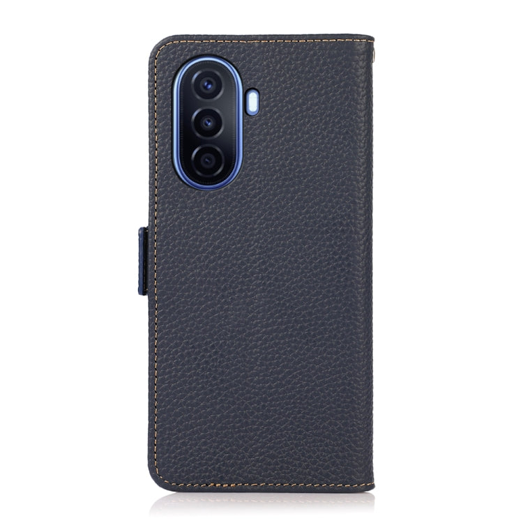 For Huawei nova Y70 Plus KHAZNEH Side-Magnetic Litchi Genuine Leather RFID Phone Case(Blue) - Huawei Cases by buy2fix | Online Shopping UK | buy2fix