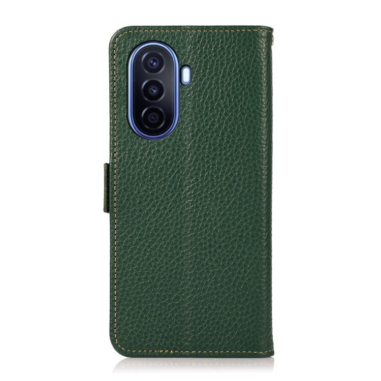 For Huawei nova Y70 Plus KHAZNEH Side-Magnetic Litchi Genuine Leather RFID Phone Case(Green) - Huawei Cases by buy2fix | Online Shopping UK | buy2fix