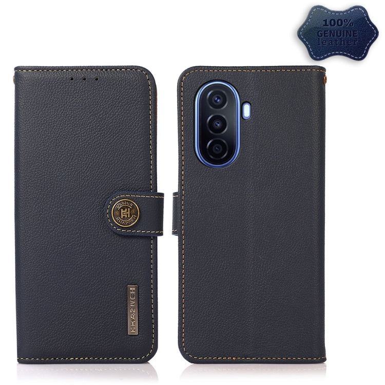 For Huawei nova Y70 Plus KHAZNEH Custer Genuine Leather RFID Phone Case(Blue) - Huawei Cases by buy2fix | Online Shopping UK | buy2fix