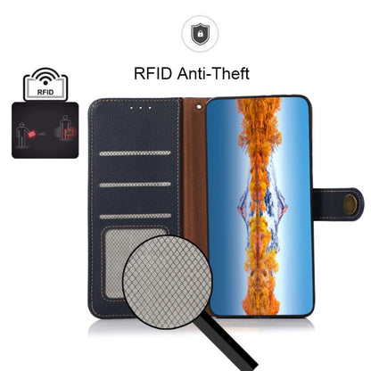 For Huawei nova Y70 Plus KHAZNEH Custer Genuine Leather RFID Phone Case(Blue) - Huawei Cases by buy2fix | Online Shopping UK | buy2fix