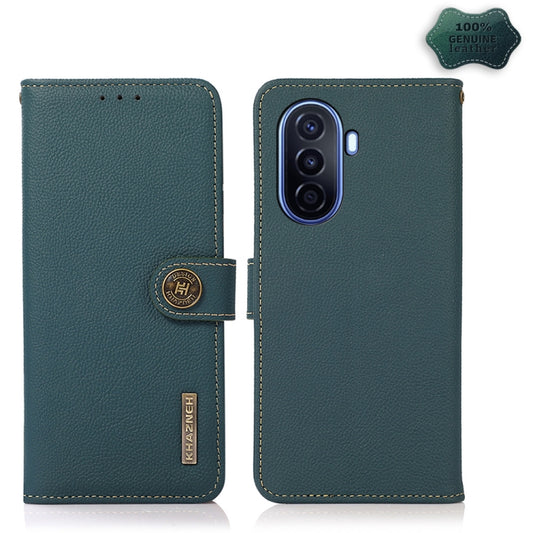 For Huawei nova Y70 Plus KHAZNEH Custer Genuine Leather RFID Phone Case(Green) - Huawei Cases by buy2fix | Online Shopping UK | buy2fix