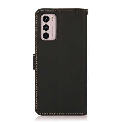 For Motorola Moto G42 KHAZNEH Custer Genuine Leather RFID Phone Case(Black) - Motorola Cases by buy2fix | Online Shopping UK | buy2fix