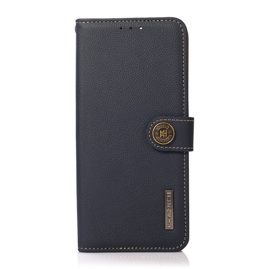 For Motorola Moto G42 KHAZNEH Custer Genuine Leather RFID Phone Case(Blue) - Motorola Cases by buy2fix | Online Shopping UK | buy2fix