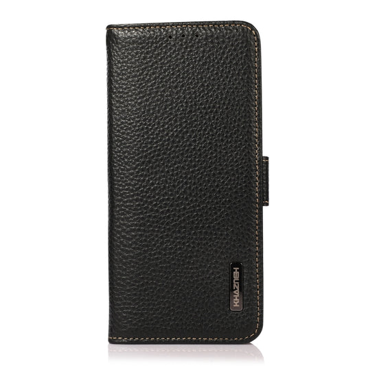 For Motorola Moto G42 KHAZNEH Side-Magnetic Litchi Genuine Leather RFID Phone Case(Black) - Motorola Cases by buy2fix | Online Shopping UK | buy2fix