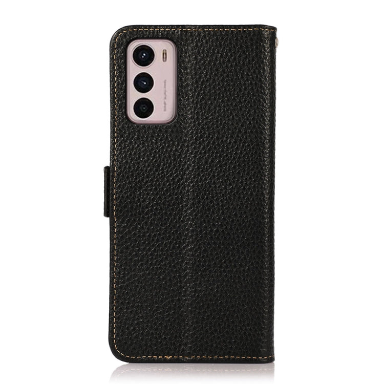 For Motorola Moto G42 KHAZNEH Side-Magnetic Litchi Genuine Leather RFID Phone Case(Black) - Motorola Cases by buy2fix | Online Shopping UK | buy2fix