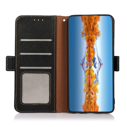 For Motorola Moto G42 KHAZNEH Side-Magnetic Litchi Genuine Leather RFID Phone Case(Black) - Motorola Cases by buy2fix | Online Shopping UK | buy2fix