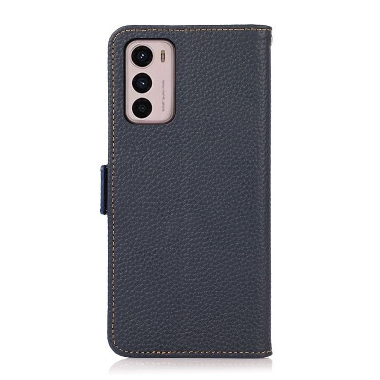 For Motorola Moto G42 KHAZNEH Side-Magnetic Litchi Genuine Leather RFID Phone Case(Blue) - Motorola Cases by buy2fix | Online Shopping UK | buy2fix