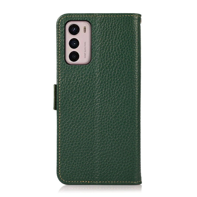 For Motorola Moto G42 KHAZNEH Side-Magnetic Litchi Genuine Leather RFID Phone Case(Green) - Motorola Cases by buy2fix | Online Shopping UK | buy2fix